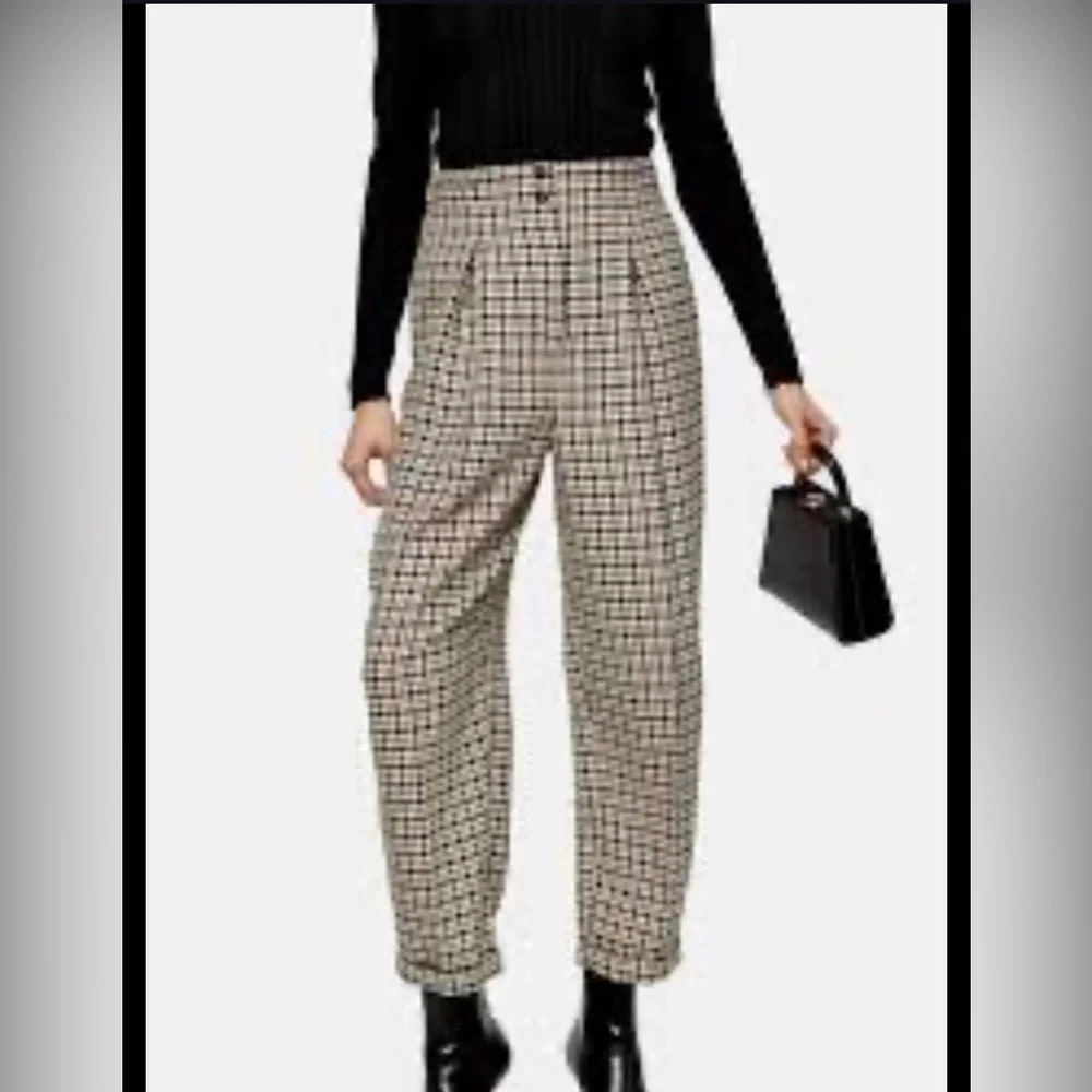 Free People Posey Plaid Pants High-Rise Tapered Leg Button Fly Size Large GREAT!